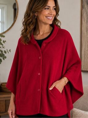 Peck & Peck Collection Red 100% Wool Cape Poncho Jacket XL